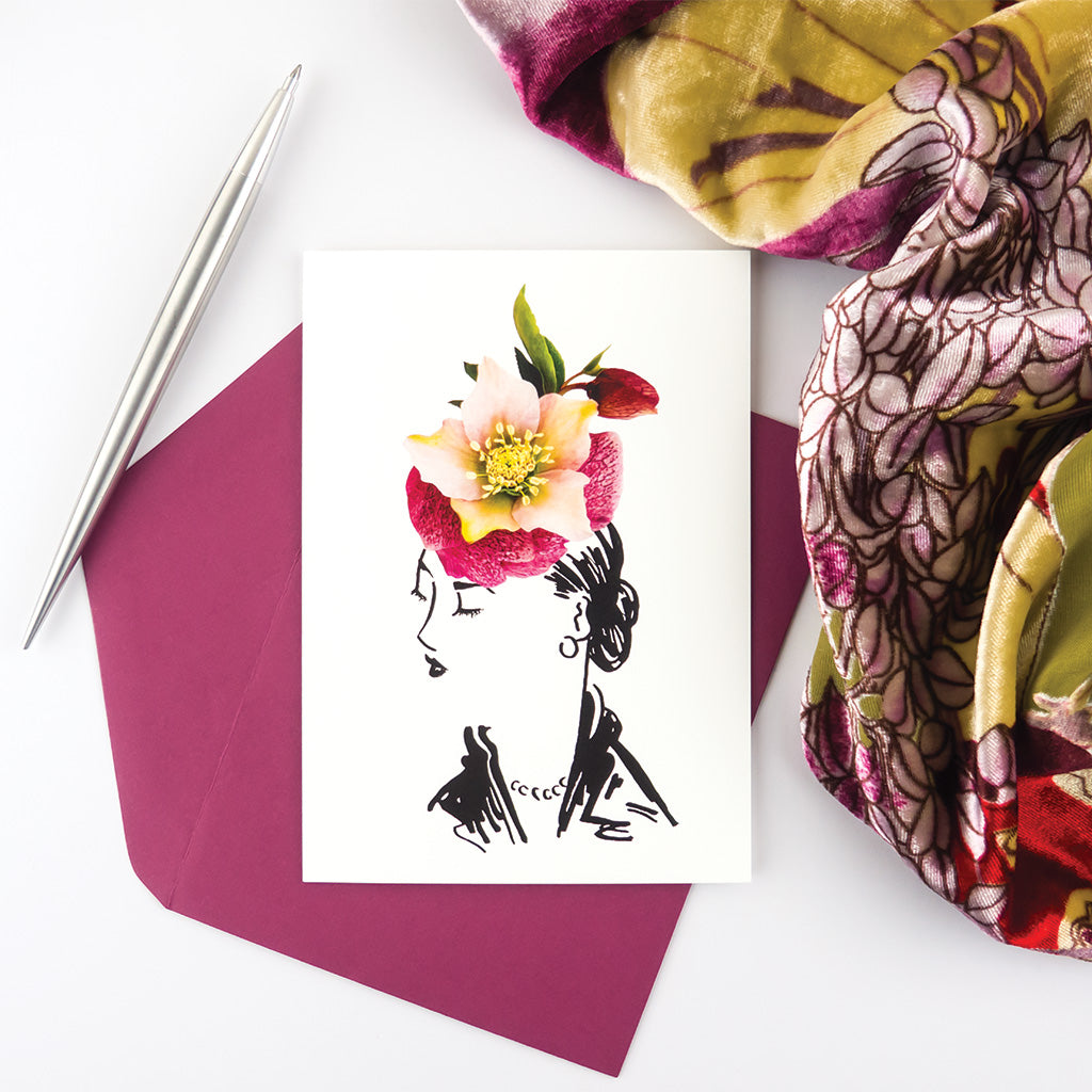 hellebore hat greeting card from the atelier pétale collection by petal & pins