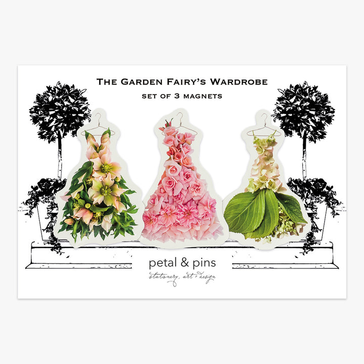 garden fairy's wardrobe spring flowers set of 3 magnets by petal & pins