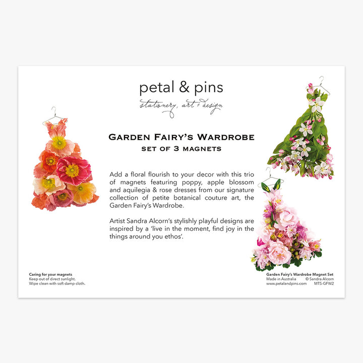 the garden fairy's wardrobe summer flowers magnet set (back) by petal & pins