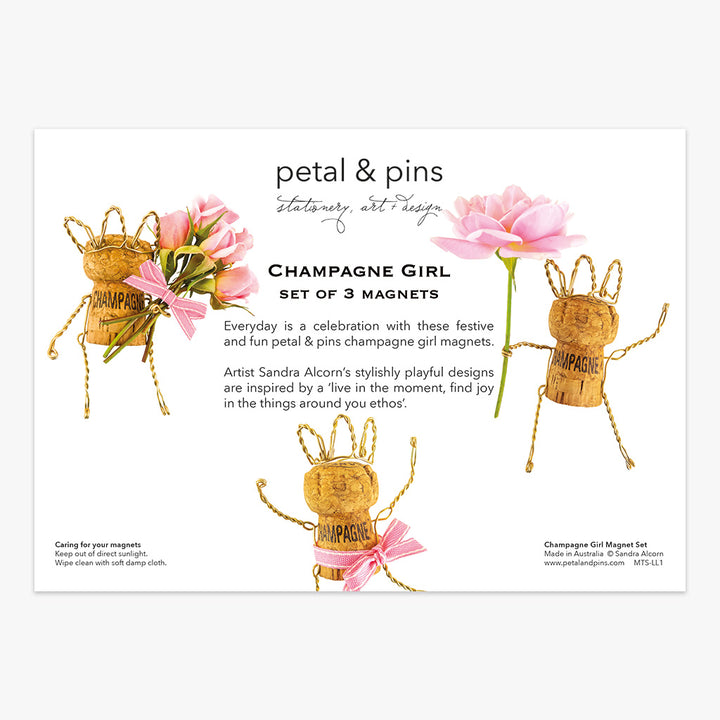 champagne girl magnet set (back) by petal & pins