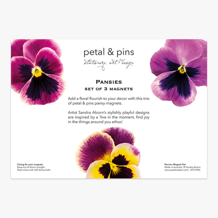 pansies magnet set (back) by petal & pins