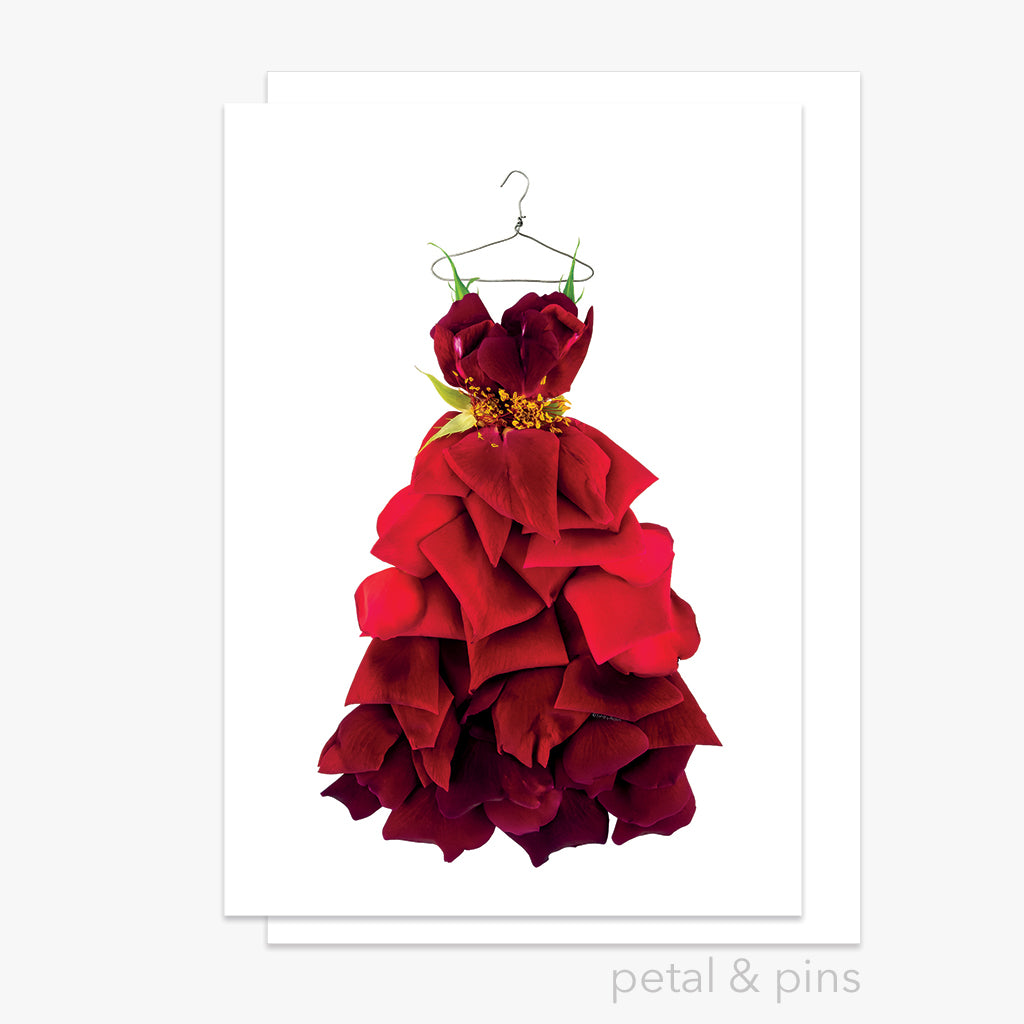 rouge rose dress greeting card from the Garden Fairy's Wardrobe by petal & pins