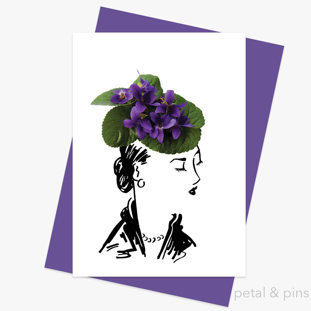 violet hat greeting card by petal & pins