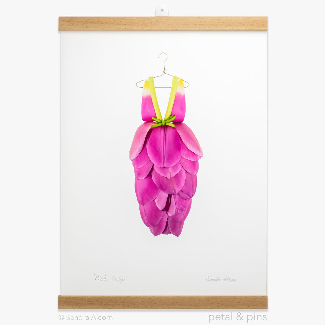 pink tulip dress art print from the farmgate project by petal & pins