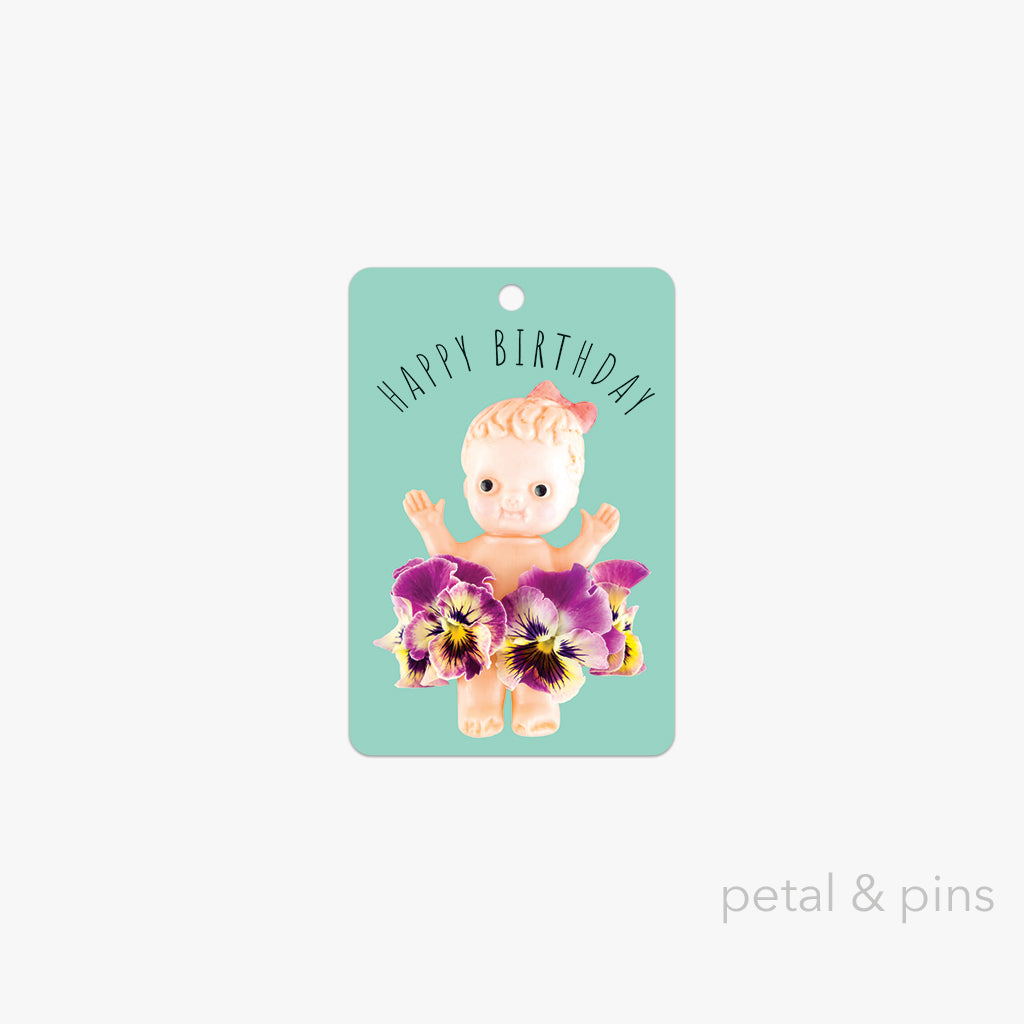 Happy Birthday kewpie doll gift tag by petal & pins