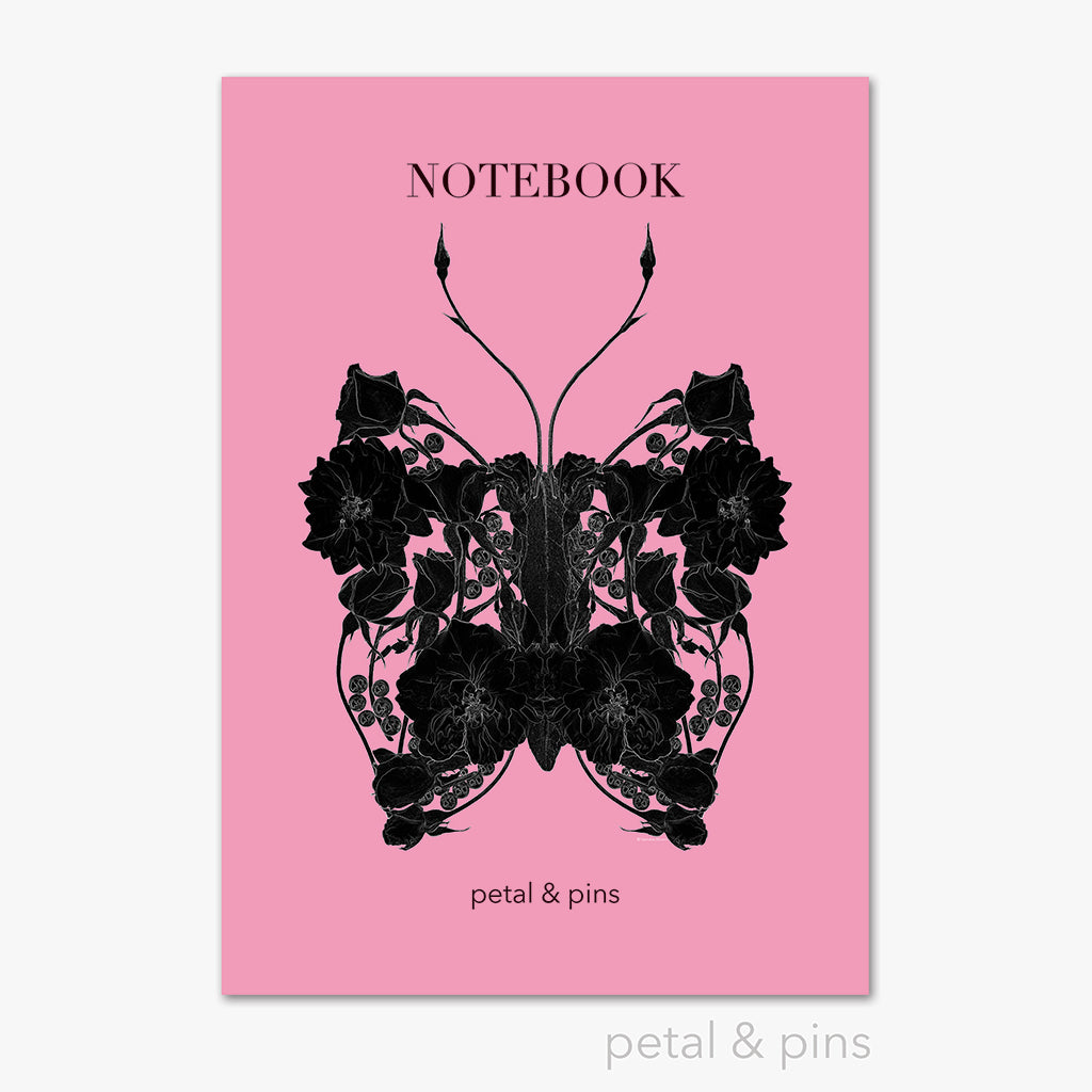 butterfly noir notebook in strawberry by petal & pins