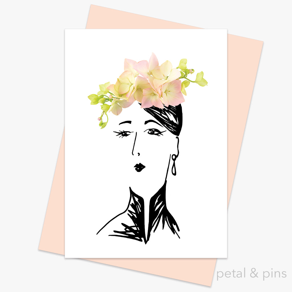 hydrangea hat greeting card by petal & pins