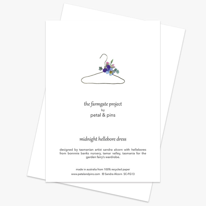 midnight hellebore dress greeting card back from the farmgate project by petal & pins