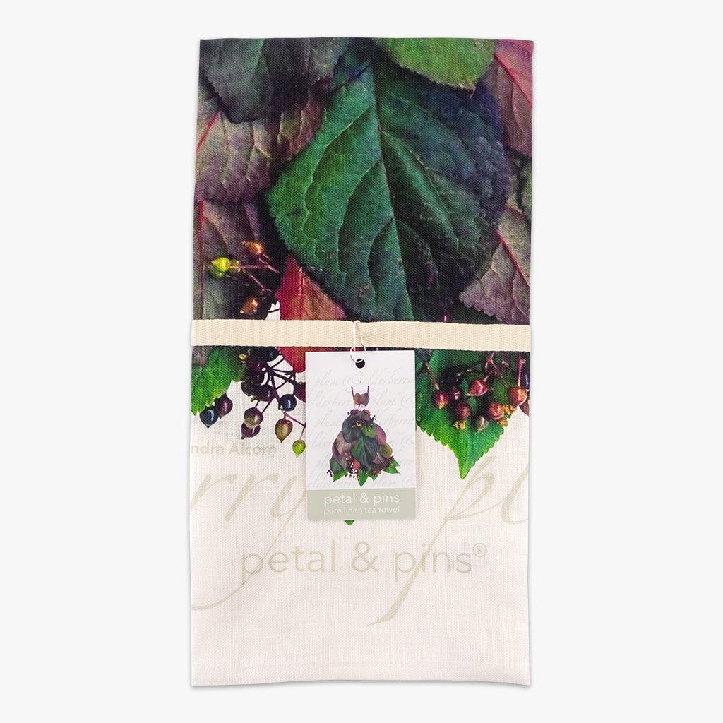 plum leaf & elderberry dress tea towel by petal & pins - folded