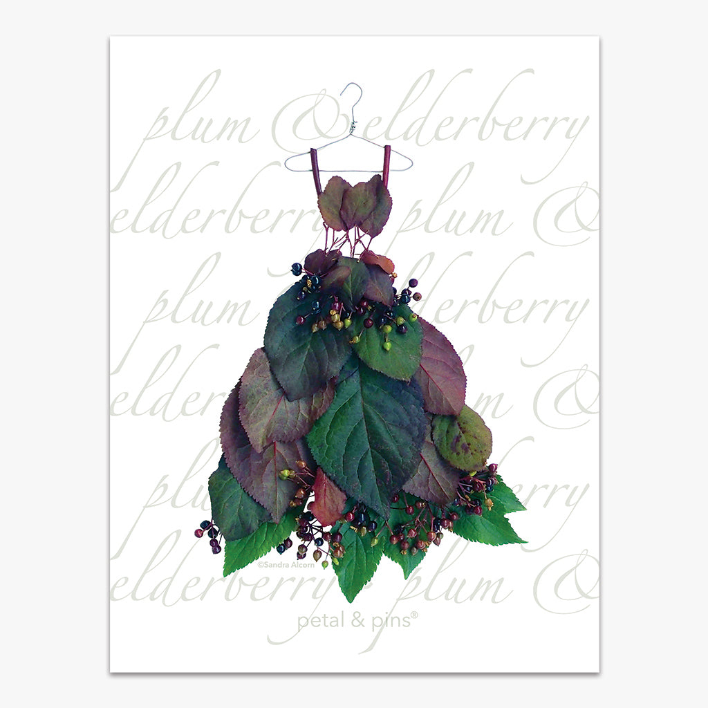 plum leaf & elderberry dress tea towel by petal & pins