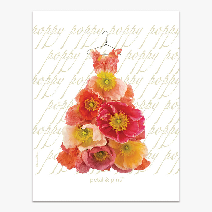 floral pure linen tea towel - orange & lemon poppy design