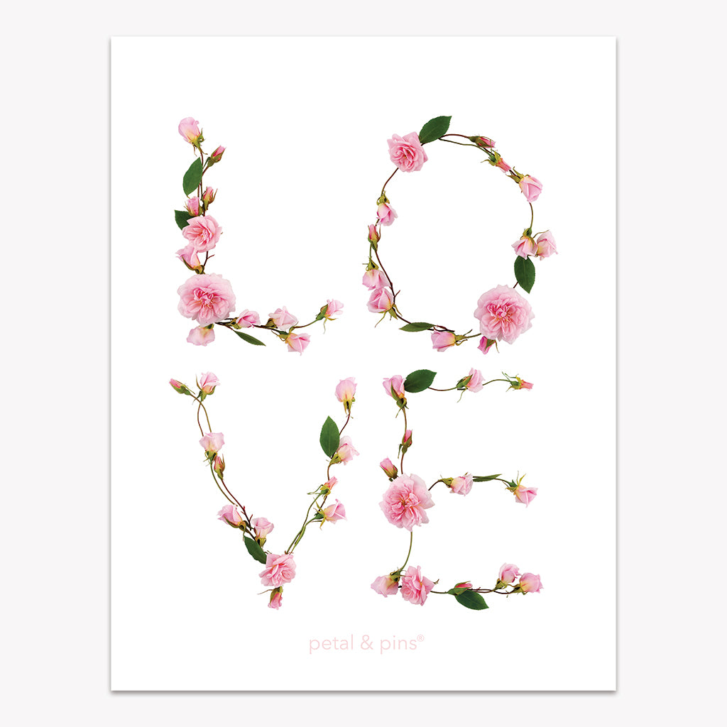 floral pure linen tea towel - pink rosebud love design