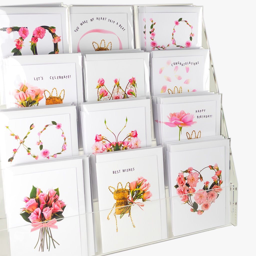love letters cards by petal & pins displayed in a card stand