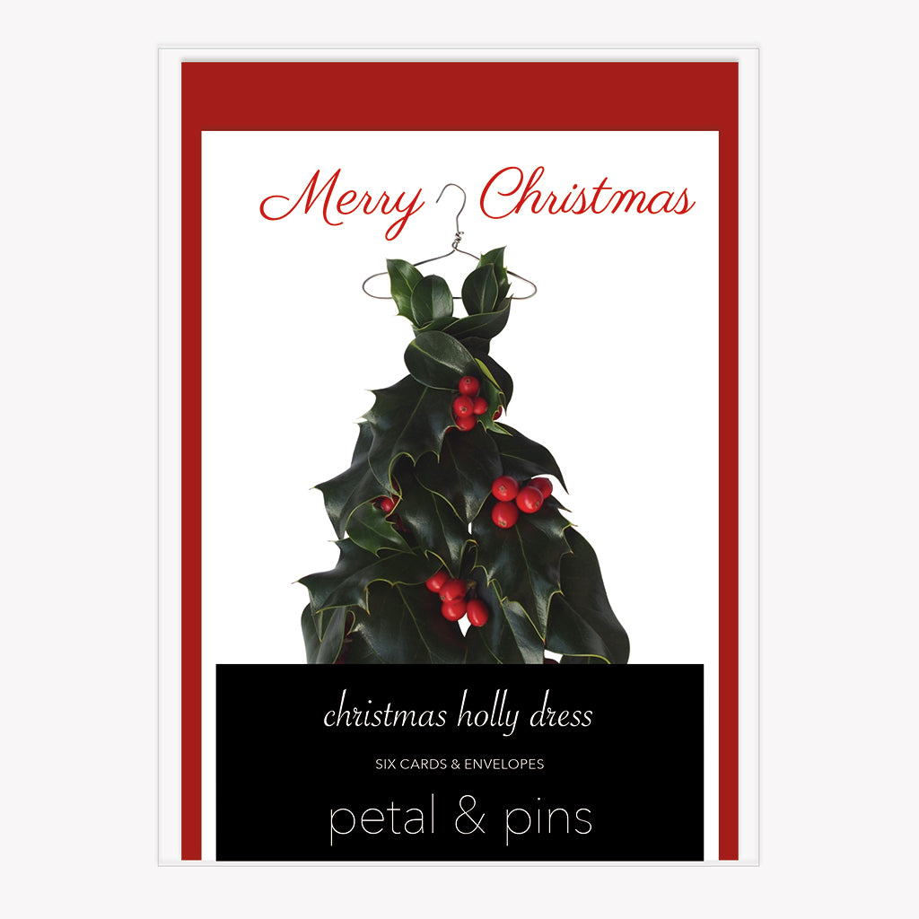 merry christmas holly - boxed set of six christmas cards by petal & pins