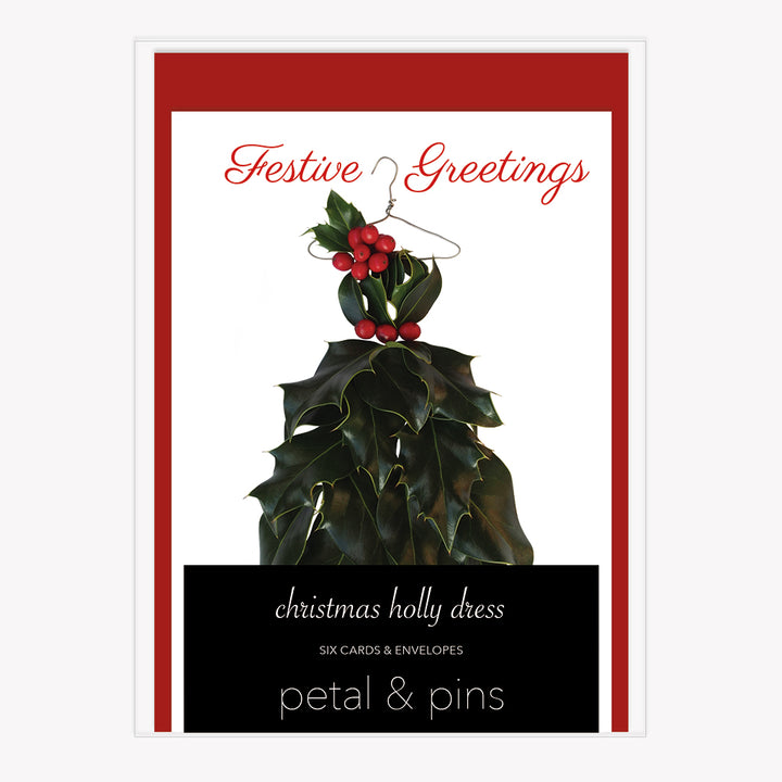 festive greetings holly - boxed set of six christmas cards by petal & pins