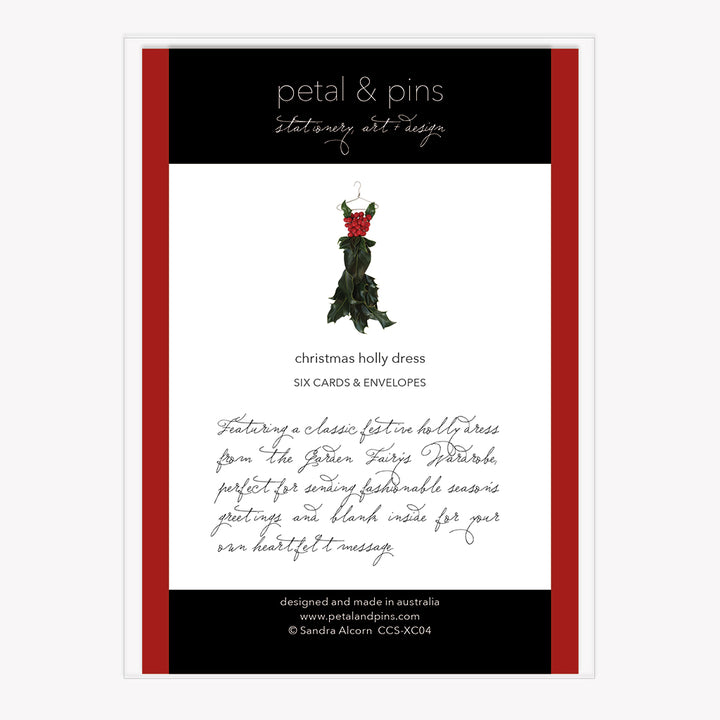 happy holidays holly - boxed set of six christmas cards (back) by petal & pins