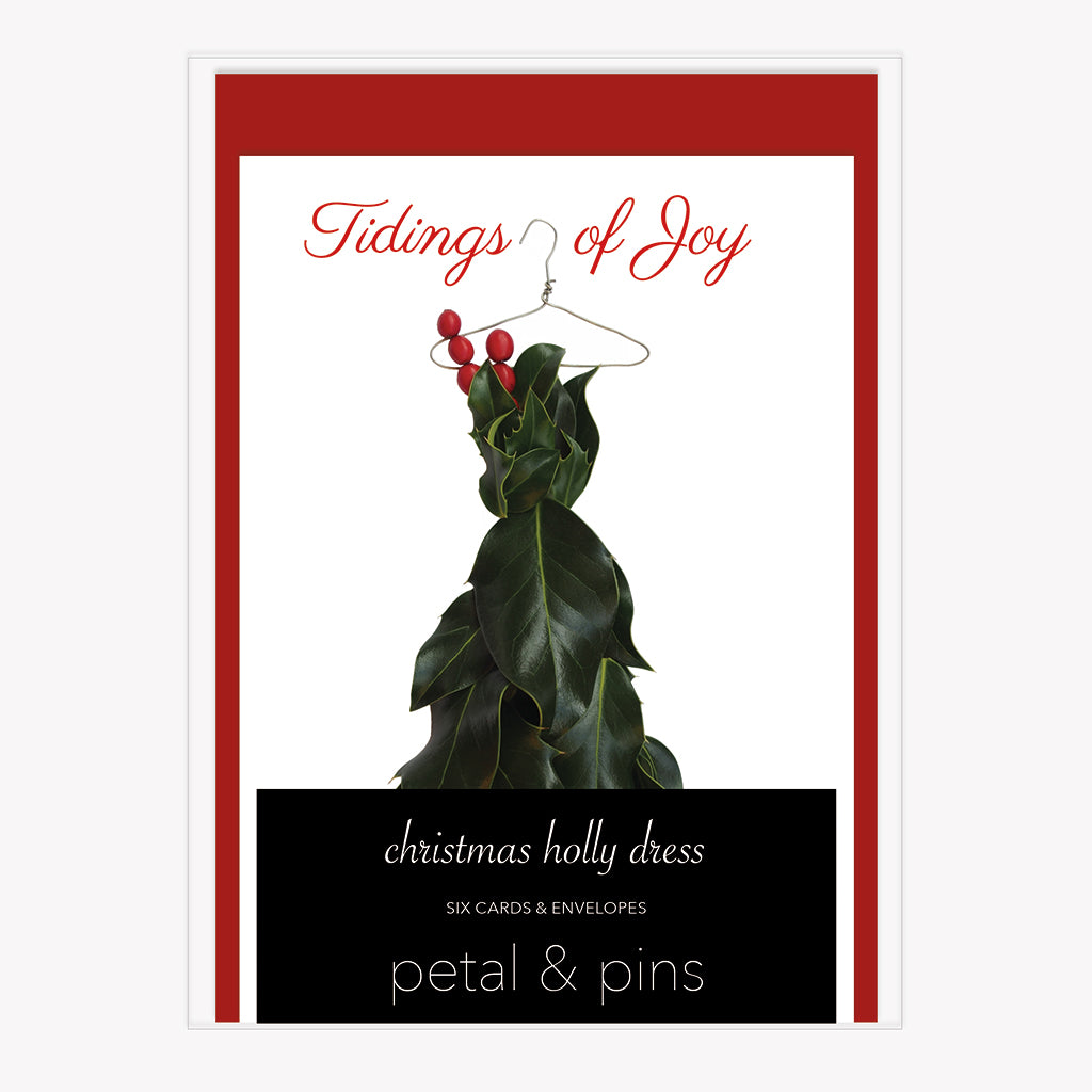 tidings of joy holly - boxed set of six christmas cards by petal & pins