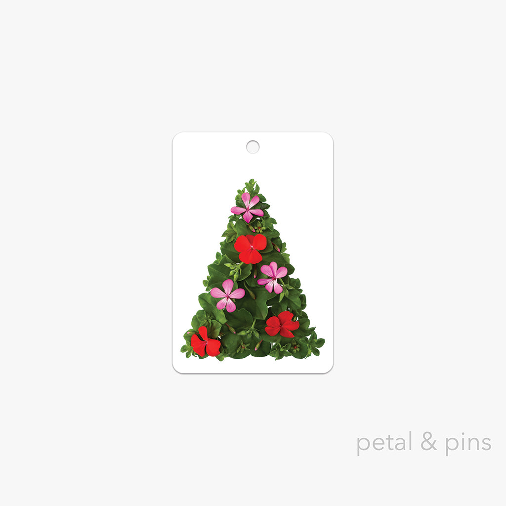 Floral Christmas tree design on a white background by petal & pins