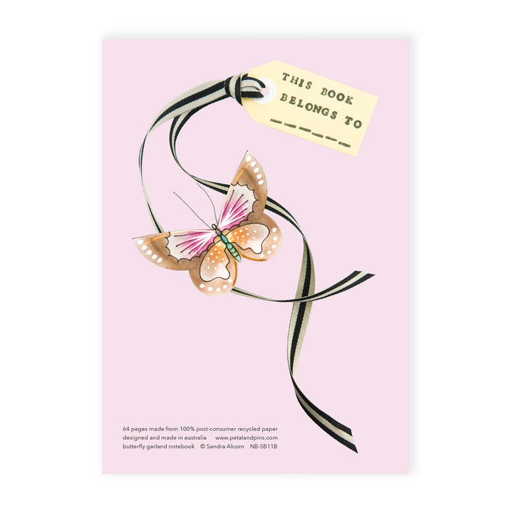 butterfly garland notebook - rosewater