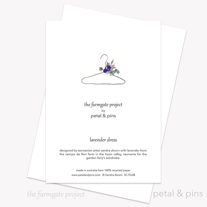 campo de flori lavender dress greeting card back by petal & pins for the farmgate project