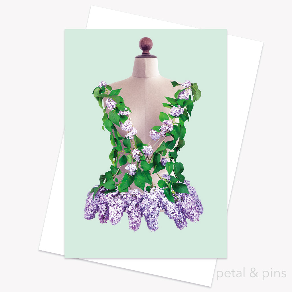 lilac bodice greeting card from the fairytale collection by petal & pins