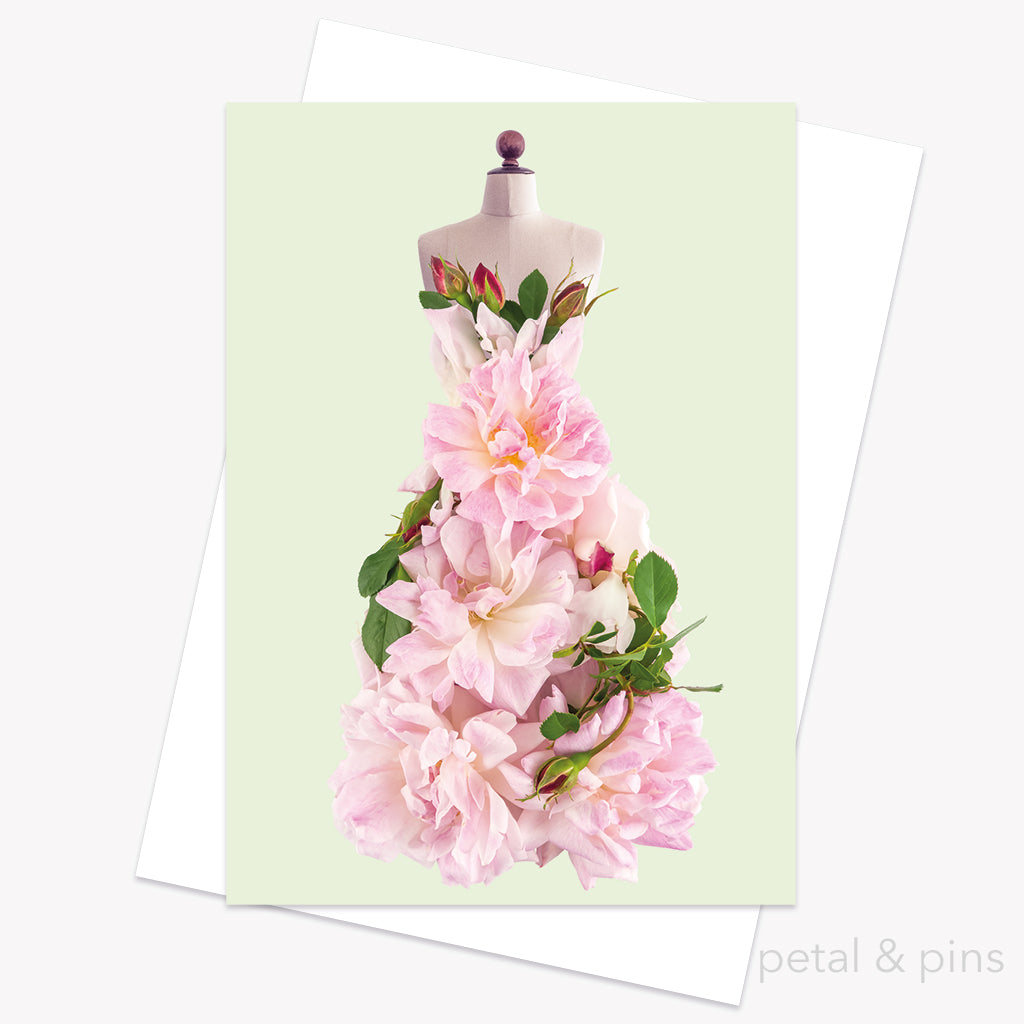 climbing rose dress greeting card from the fairytale collection by petal & pins