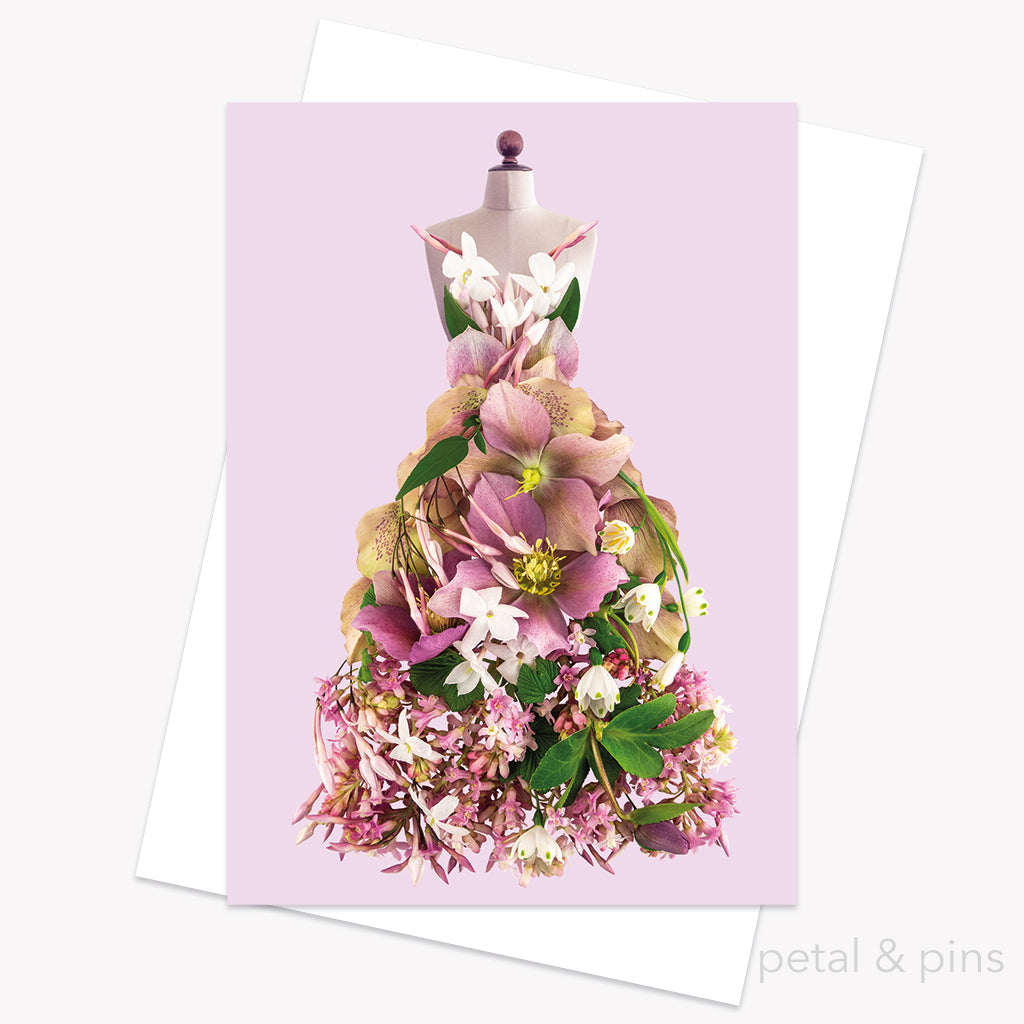 garden party dress greeting card from the fairytale collection by petal & pins
