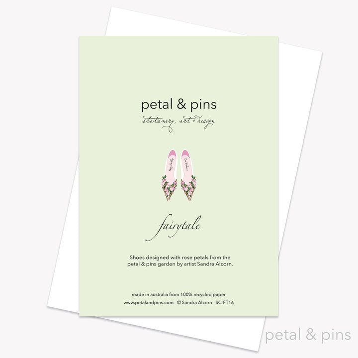 Roses high heels floral birthday card back by petal & pins