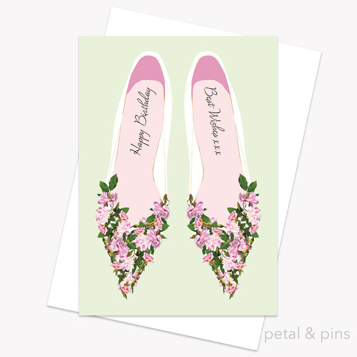 Roses high heels floral birthday card by petal & pins