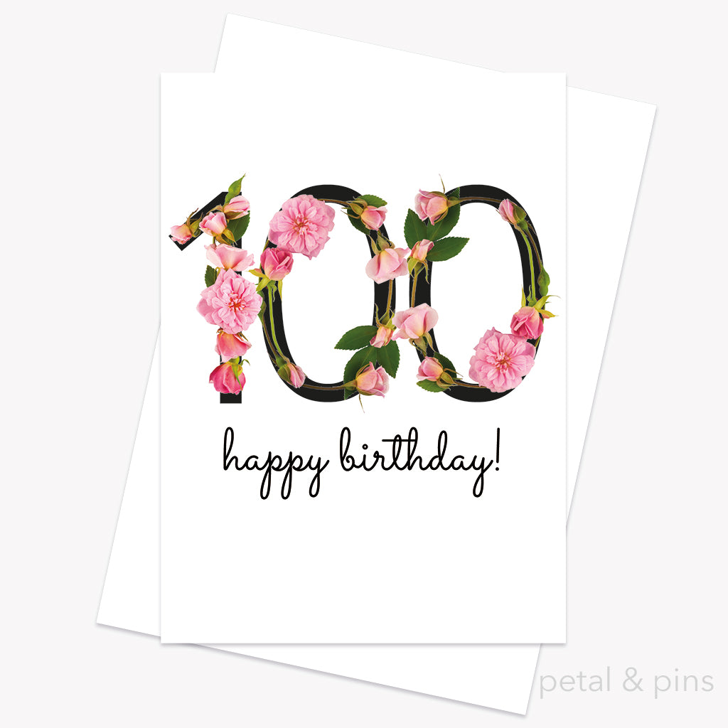 100th birthday celebration roses card by petal & pins