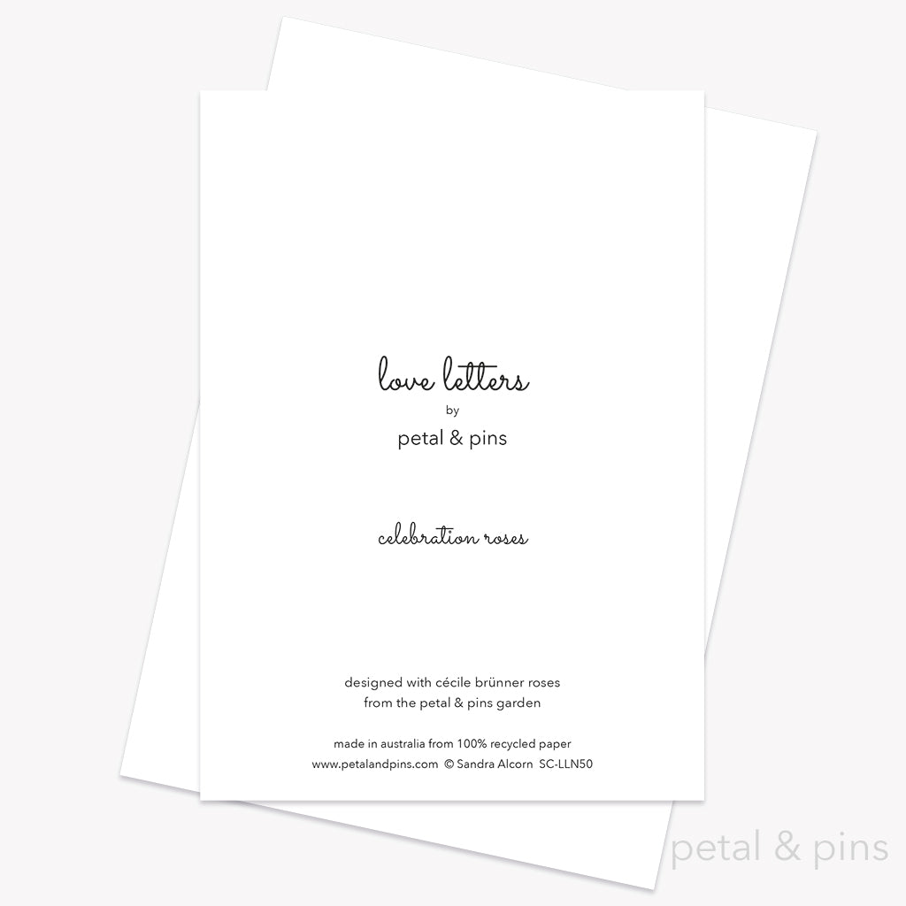 50th birthday celebration roses card by petal & pins (back)