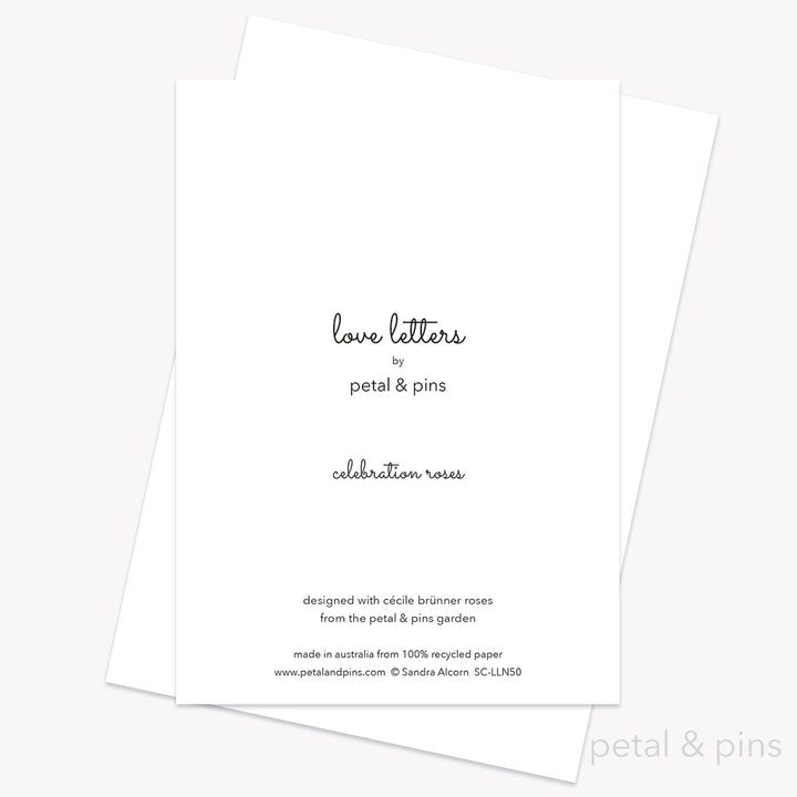 50th birthday celebration roses card by petal & pins (back)