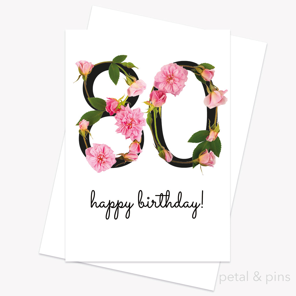 80th birthday celebration roses card by petal & pins