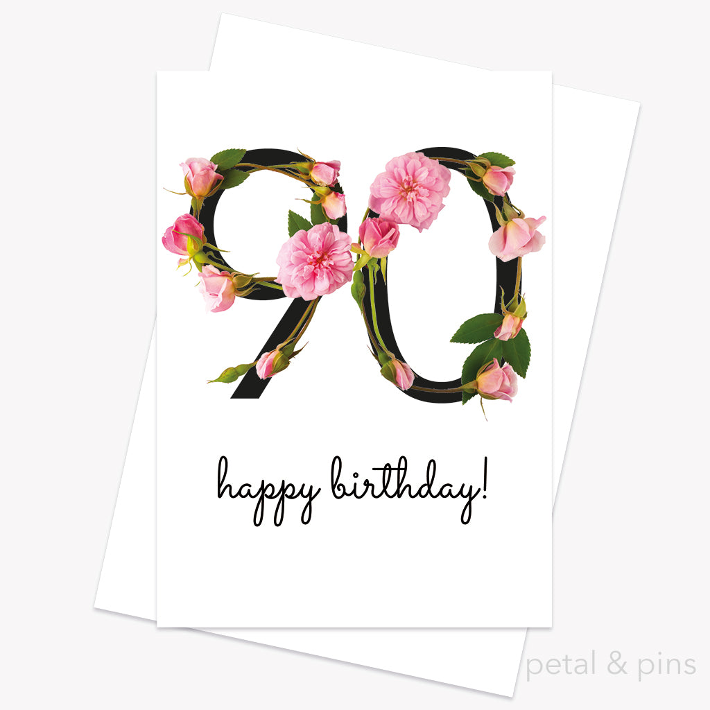 90th birthday celebration roses card by petal & pins
