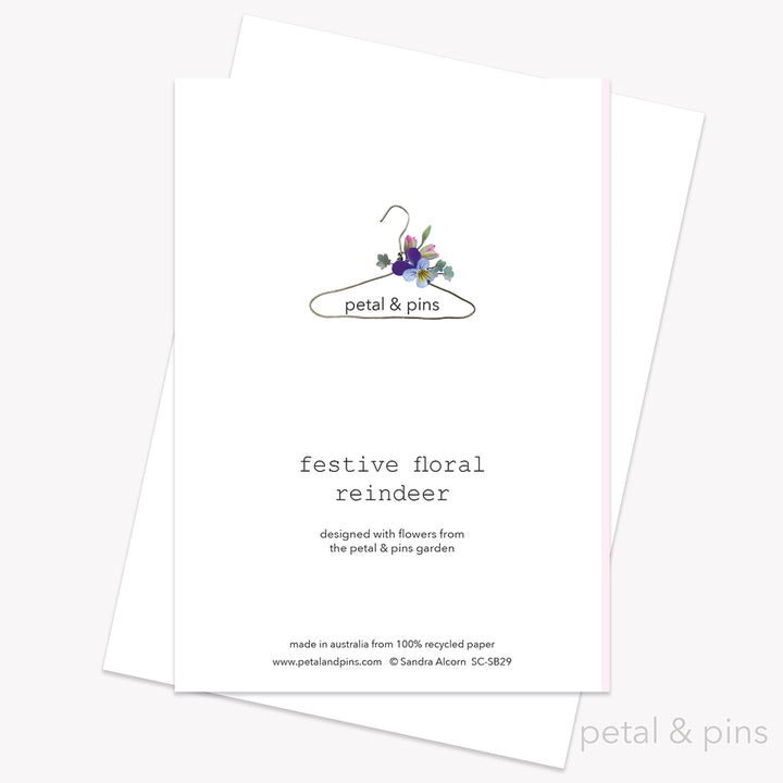 festive floral reindeer card back by petal & pins.