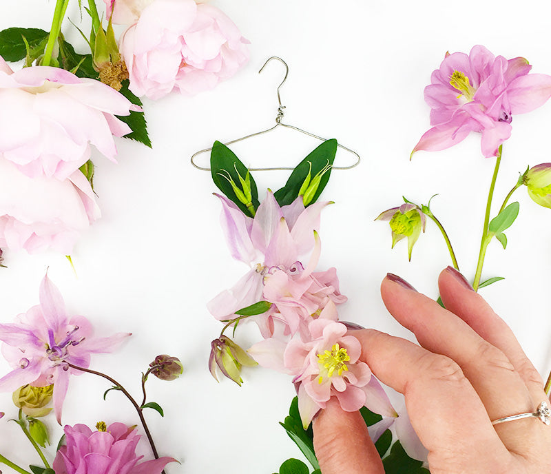 Sandra Alcorn creating a botanical couture dress for the garden fairy's wardrobe for petal & pins