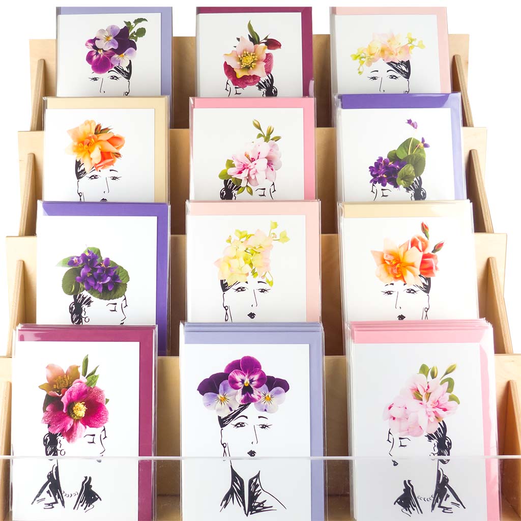 stylish floral hat greeting cards from the atelier petale collection by petal & pins