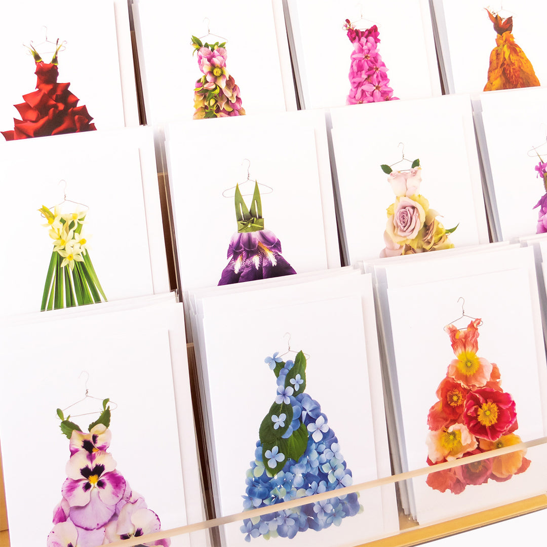 botanical couture greeting cards from the garden fairy's wardrobe by petal & pins styled in stand