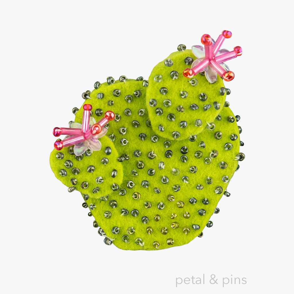 cactus brooch with hot pink flowers by petal & pins