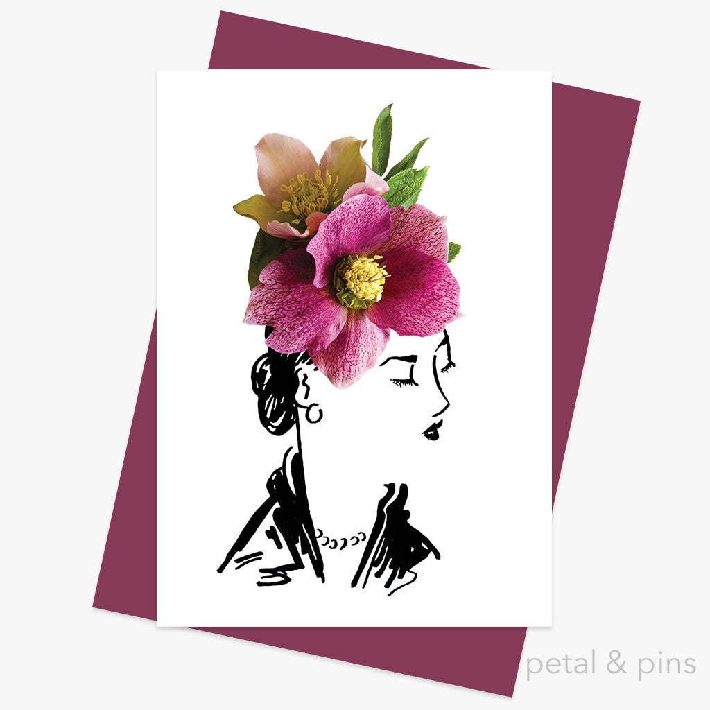 hellebore hat greeting card by petal & pins