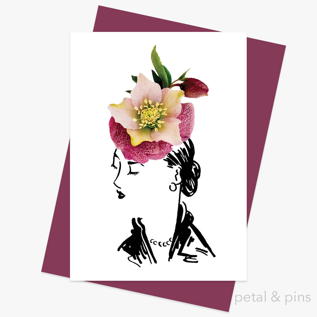 hellebore hat greeting card by petal & pins