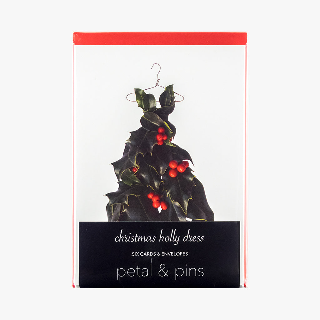 christmas holly dress style 2 cards - pack of six christmas cards by petal & pins