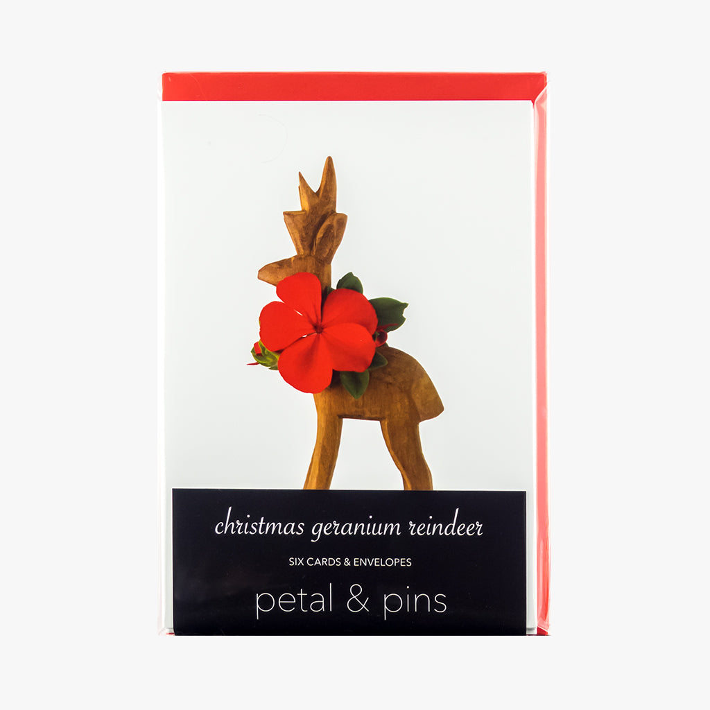 christmas geranium reindeer cards - pack of six christmas cards by petal & pins