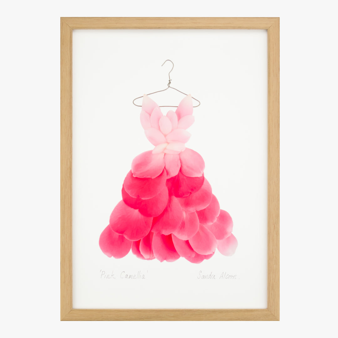 pink camellia dress art print from the Garden Fairy's Wardrobe by petal & pins