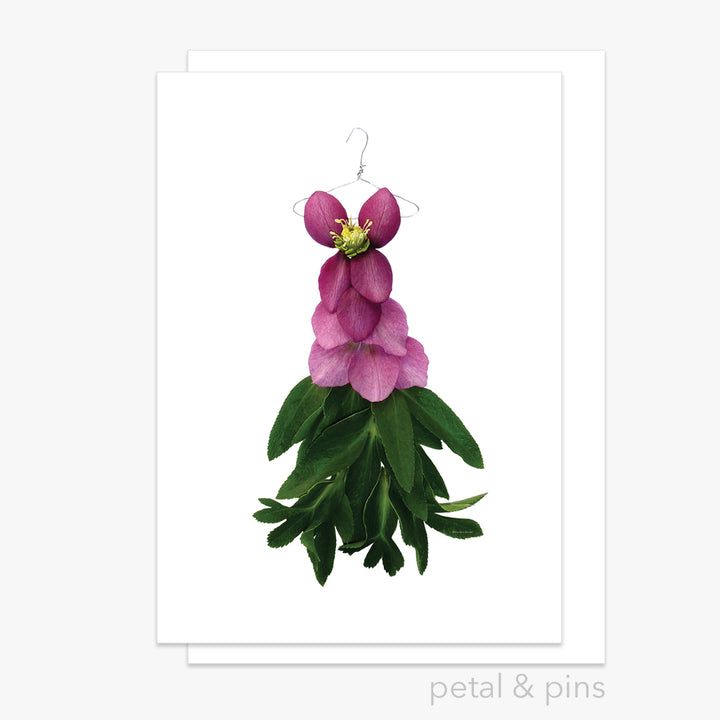 hellebore fishtail dress greeting card by petal & pins