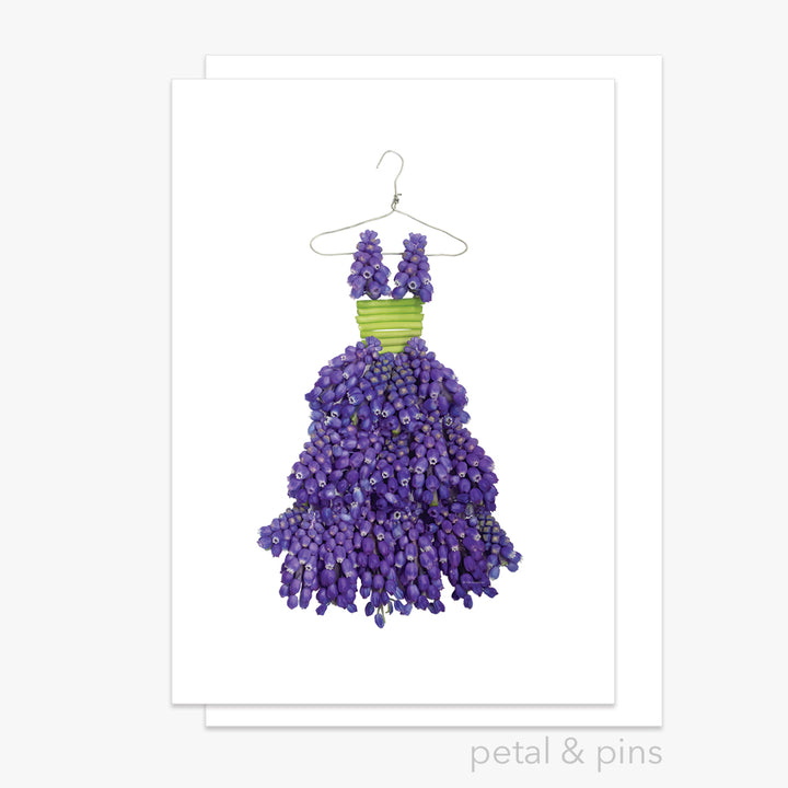 grape hyacinth dress greeting card by petal & pins