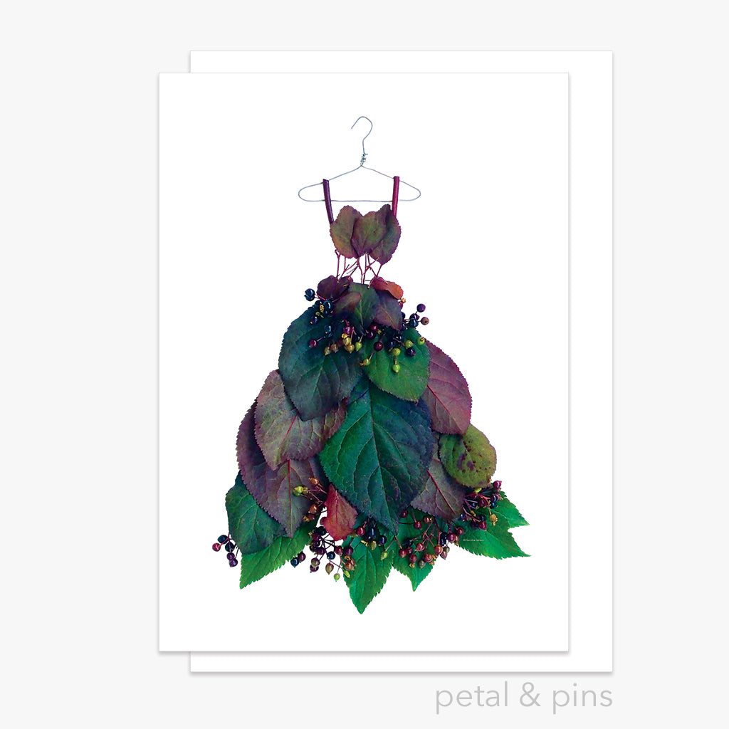 plum leaf & elderberry dress greeting card by petal & pins