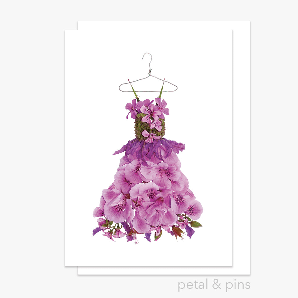 lavender & geranium dress greeting card by petal & pins