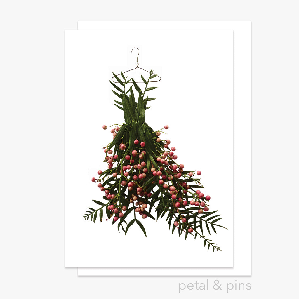 pink peppercorn dress greeting card by petal & pins