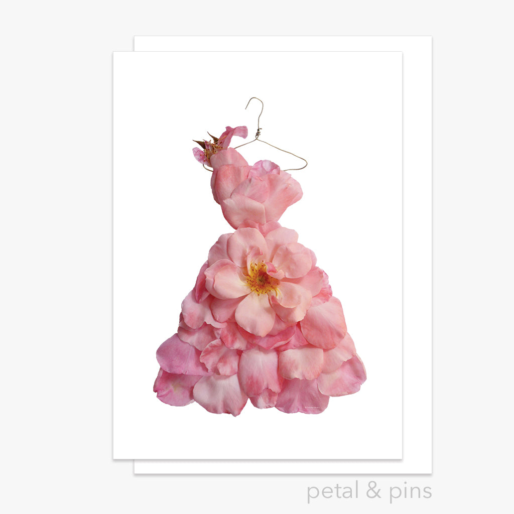 blush pink rose dress greeting card by petal & pins